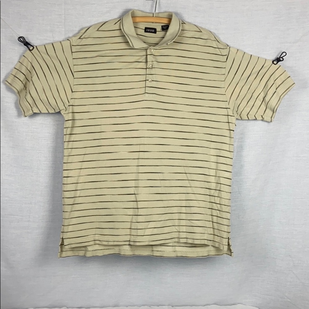 Izod Tan Striped Cotton Polo - Large